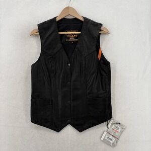 Milwaukee Leather Vest Womens Medium Black Basic Collarless Motorcycle Biker NWT